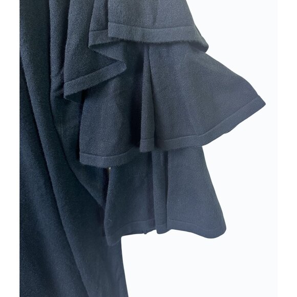 Olivaceous Teal Green Ruffled Sleeve Knit Dress With V-Neck Back & High Neckline - Picture 11 of 16